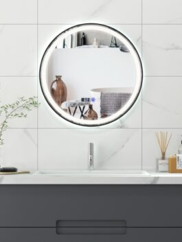 Miroir de salle de bain rond LED antibuée fonction mémoire