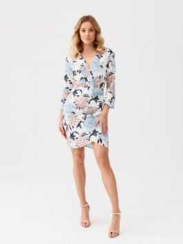 Robe cache-coeur à manches 3/4 et fleurs multicouleurs – Roco Fashion