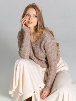 Pull court à motifs écossais, beige – MKM