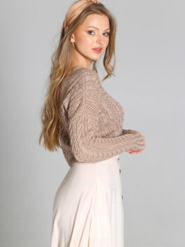 Pull court à motifs écossais, beige – MKM