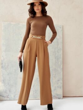 Pantalon femme large, beige – Roco Fashion