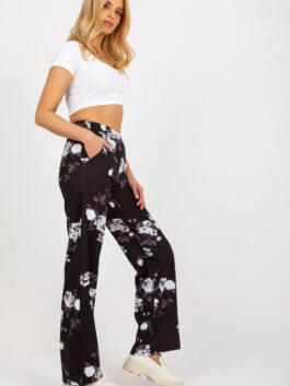 Pantalon femme à fleurs, noir – Lakerta