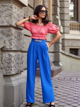 Pantalon long et large, bleu – Fashion