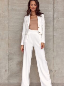 Pantalon femme long et large avec poches, Blanc – Roco Fashion