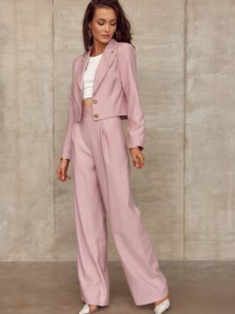 Pantalon femme long et large avec poches, rosé –  Roco Fashion