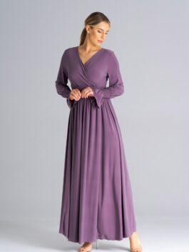 Robe maxi cache-coeur et manches longues violet – Figl