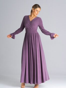 Robe maxi cache-coeur et manches longues violet – Figl