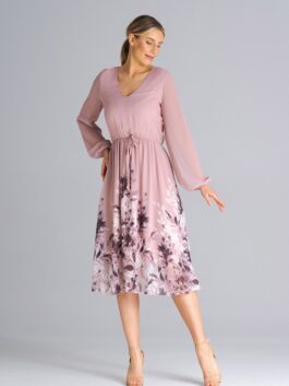 Robe midi manches longues jupe fleurie – Figl