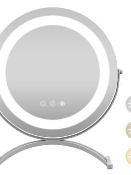 Miroir maquillage rond LED écran tactile rotation à 360° support en métal