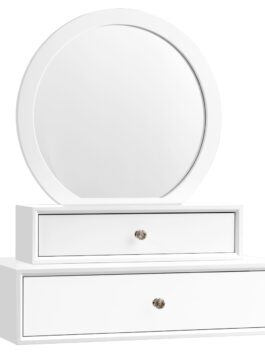 Miroir de maquillage sur coiffeuse avec 2 tiroirs amovible blanc