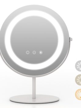 Miroir maquillage rond lumière LED écran tactile support en métal blanc