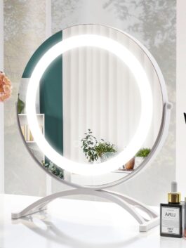 Miroir maquillage rond LED écran tactile rotation à 360° support en métal